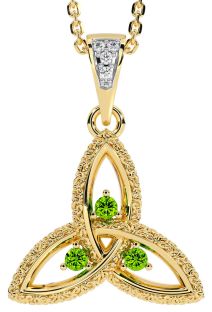 Diamond Peridot Gold Silver Celtic Trinity Knot Necklace