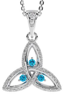 Diamond Topaz Silver Celtic Trinity Knot Necklace