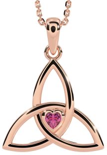 Pink Tourmaline Rose Gold Silver Celtic Trinity Knot Necklace