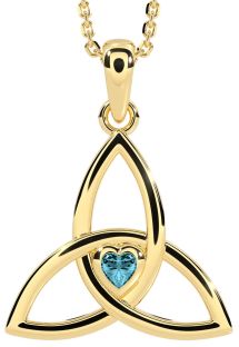 Aquamarine Gold Silver Celtic Trinity Knot Necklace