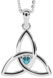 Aquamarine Silver Celtic Trinity Knot Necklace