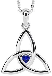 Sapphire White Gold Celtic Trinity Knot Necklace