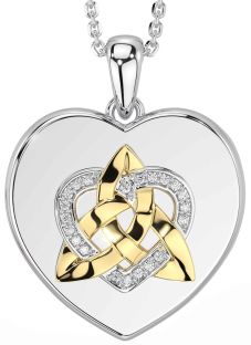 Diamond White Yellow Gold Celtic Trinity Knot Heart Necklace