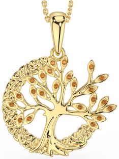 Citrine Gold Silver Celtic Tree of Life Trinity Knot Necklace
