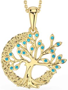 Topaz Gold Silver Celtic Tree of Life Trinity Knot Necklace