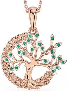 Emerald Rose Gold Celtic Tree of Life Trinity Knot Necklace