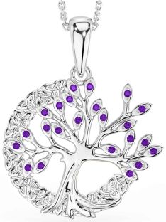 Amethyst Silver Celtic Tree of Life Trinity Knot Necklace