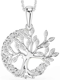 Diamond Silver Celtic Tree of Life Trinity Knot Necklace