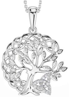 Diamond Silver Celtic Trinity Knot Tree of Life Necklace