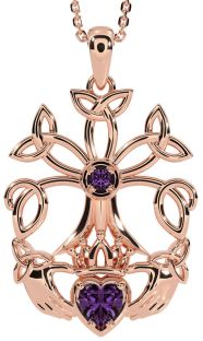 Alexandrite Rose Gold Silver Claddagh Trinity knot Celtic Tree of Life Necklace