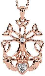 Diamond Rose Gold Silver Claddagh Trinity knot Celtic Tree of Life Necklace