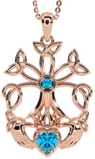 Topaz Rose Gold Silver Claddagh Trinity knot Celtic Tree of Life Necklace