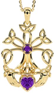 Amethyst Gold Silver Claddagh Trinity knot Celtic Tree of Life Necklace