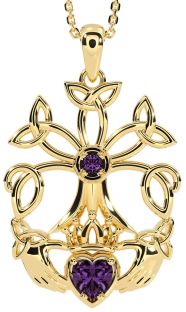 Alexandrite Gold Silver Claddagh Trinity knot Celtic Tree of Life Necklace
