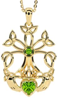 Peridot Gold Silver Claddagh Trinity knot Celtic Tree of Life Necklace