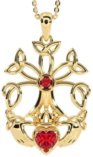 Ruby Gold Silver Claddagh Trinity knot Celtic Tree of Life Necklace