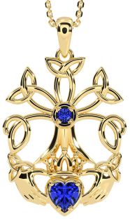 Sapphire Gold Silver Claddagh Trinity knot Celtic Tree of Life Necklace