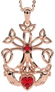 Ruby Rose Gold Claddagh Trinity knot Celtic Tree of Life Necklace