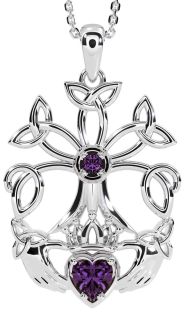 Alexandrite Silver Claddagh Trinity knot Celtic Tree of Life Necklace