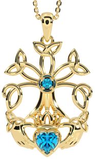 Topaz Gold Claddagh Trinity knot Celtic Tree of Life Necklace