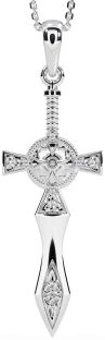 Diamond Silver Celtic Warrior Trinity Knot Cross Necklace