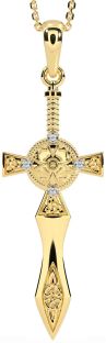 Diamond Gold Celtic Warrior Trinity Knot Cross Necklace