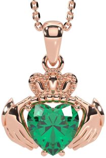 Emerald Rose Gold Silver Claddagh Necklace