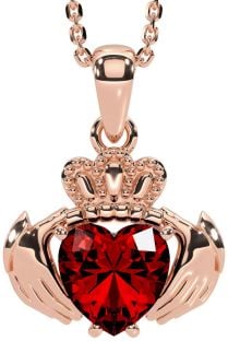 Garnet Rose Gold Claddagh Necklace