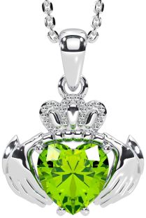Peridot Silver Claddagh Necklace