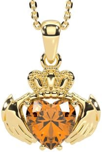Citrine Gold Claddagh Necklace