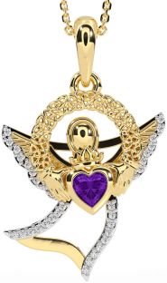 Diamond Amethyst Gold Silver Claddagh Celtic Trinity Knot Necklace