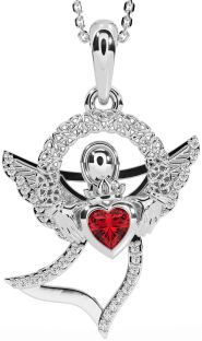 Diamond Ruby White Gold Claddagh Celtic Trinity Knot Necklace