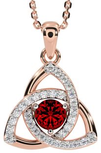 Diamond Garnet Rose Gold Silver Celtic Trinity Knot Necklace