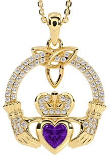 Diamond Amethyst Gold Silver Claddagh Trinity knot Necklace