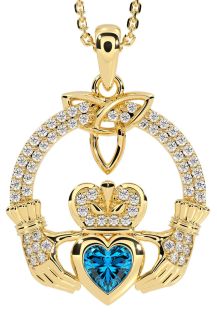 Diamond Topaz Gold Silver Claddagh Trinity knot Necklace