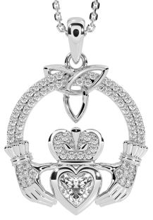 Diamond Silver Claddagh Trinity knot Necklace