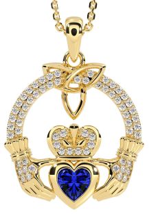 Diamond Sapphire Gold Claddagh Trinity knot Necklace