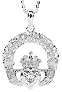 Diamond Silver Claddagh Celtic Trinity Knot Necklace