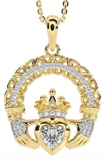 Diamond Gold Claddagh Celtic Trinity Knot Necklace