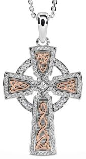 Diamond Rose Gold Silver Celtic Cross Knot Necklace