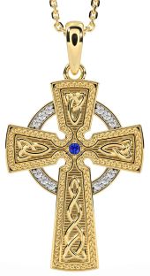 Diamond Sapphire Gold Silver Celtic Cross Knot Necklace