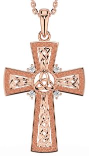 Diamond Rose Gold Silver Celtic Cross Trinity Knot Necklace