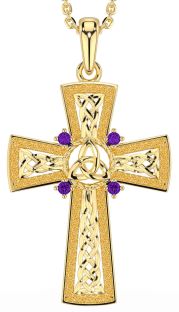 Amethyst Gold Celtic Cross Trinity Knot Necklace