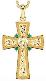 Emerald Gold Celtic Cross Trinity Knot Necklace