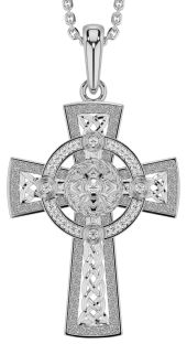 Diamond Silver Celtic Warrior Cross Necklace
