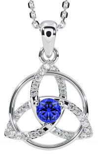Diamond Sapphire Silver Celtic Trinity Knot Necklace