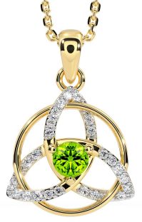 Diamond Peridot Gold Celtic Trinity Knot Necklace
