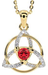 Diamond Ruby Gold Celtic Trinity Knot Necklace