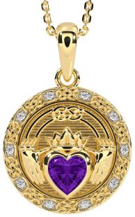 Diamond Amethyst Gold Silver Celtic Claddagh Necklace