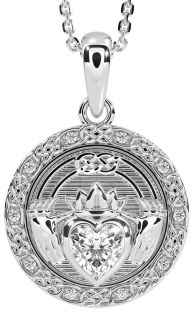 Diamond Silver Celtic Claddagh Necklace